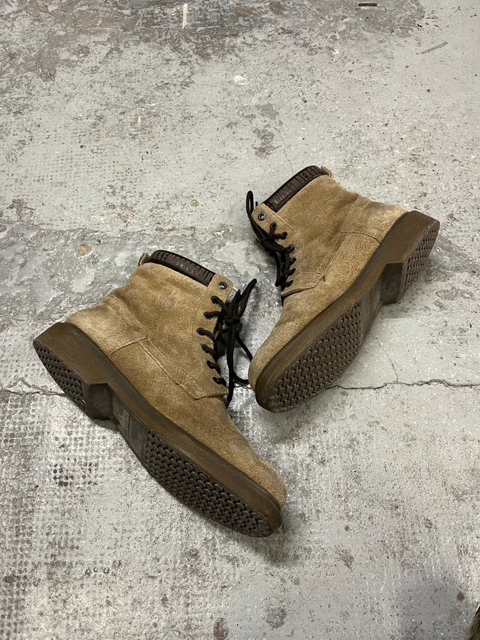 2000s Dirk Bikkembergs Brown Suede Leather Combat Boots ARJwrVN 1