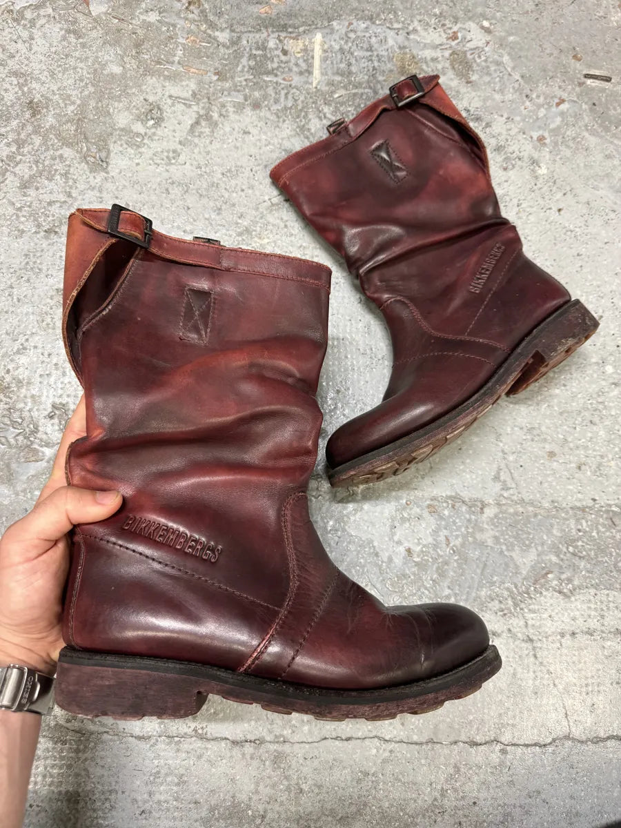 2000s Dirk Bikkembergs Burgundy Eroded Leather Ankle Boots mPERMTu 0