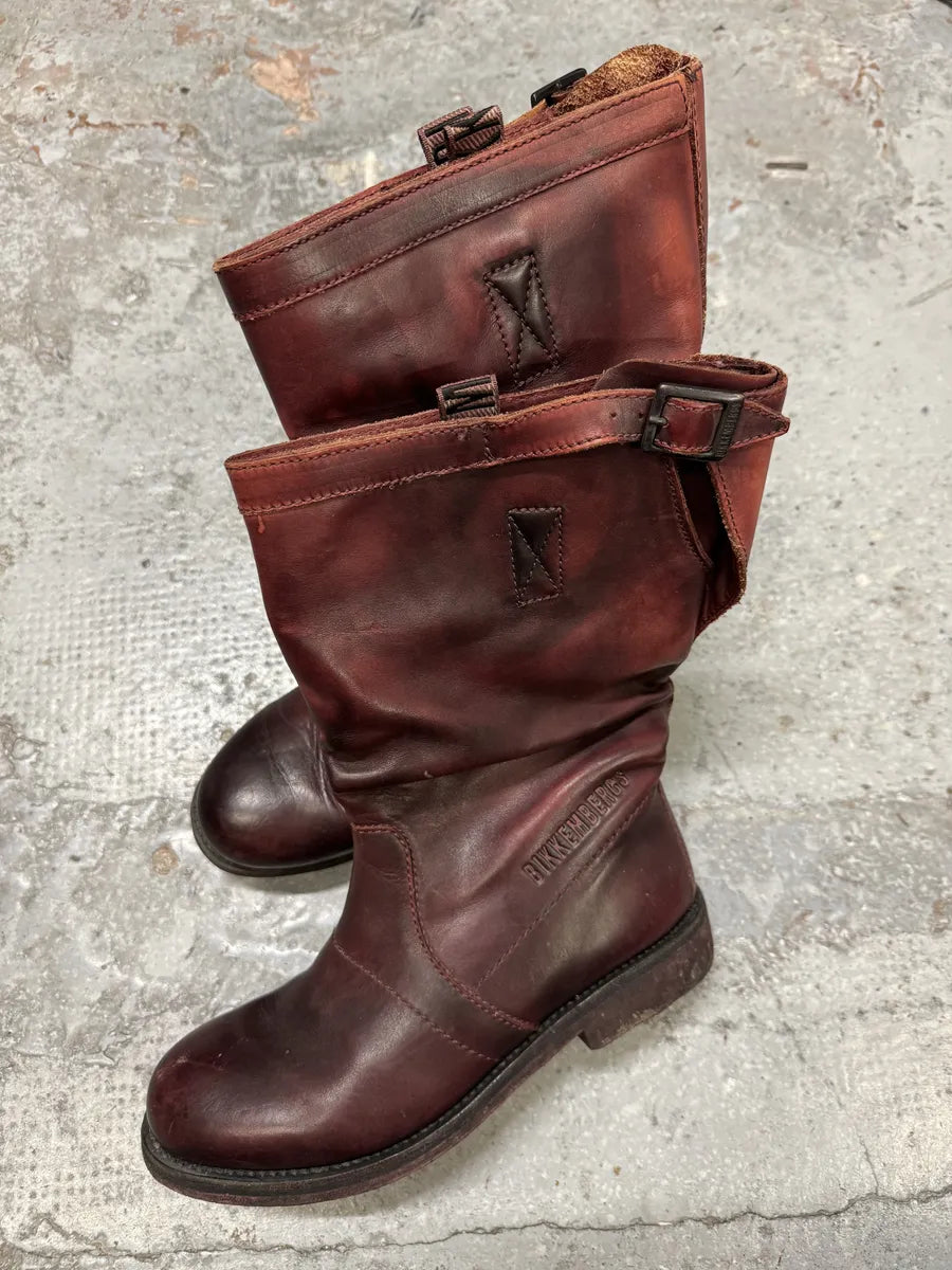 2000s Dirk Bikkembergs Burgundy Eroded Leather Ankle Boots mPERMTu 1