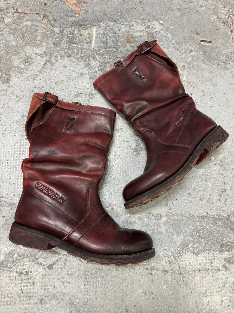 2000s Dirk Bikkembergs Burgundy Eroded Leather Ankle Boots mPERMTu 3