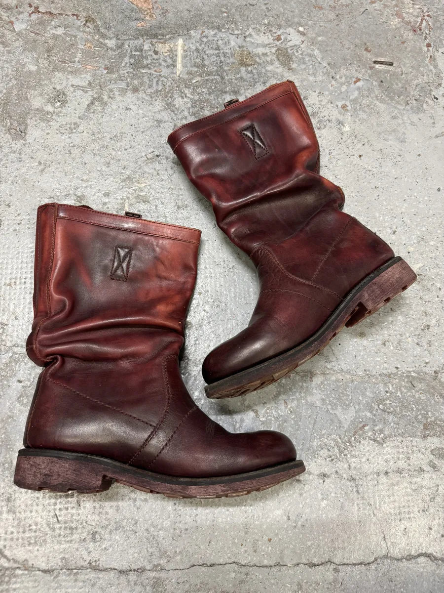 2000s Dirk Bikkembergs Burgundy Eroded Leather Ankle Boots mPERMTu 7