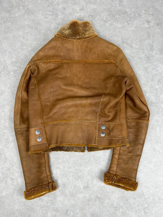 2000s Dirk Bikkembergs Camel Leather Shearling Jacket xUYtmrZ 5