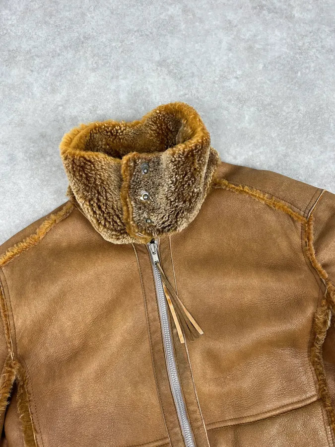 2000s Dirk Bikkembergs Camel Leather Shearling Jacket xUYtmrZ 3