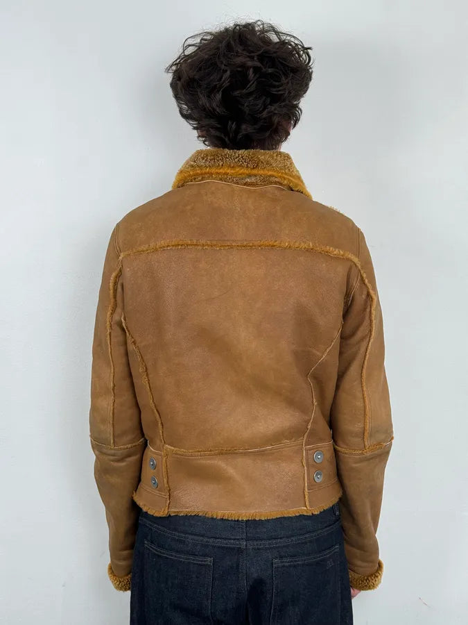 2000s Dirk Bikkembergs Camel Leather Shearling Jacket xUYtmrZ 2