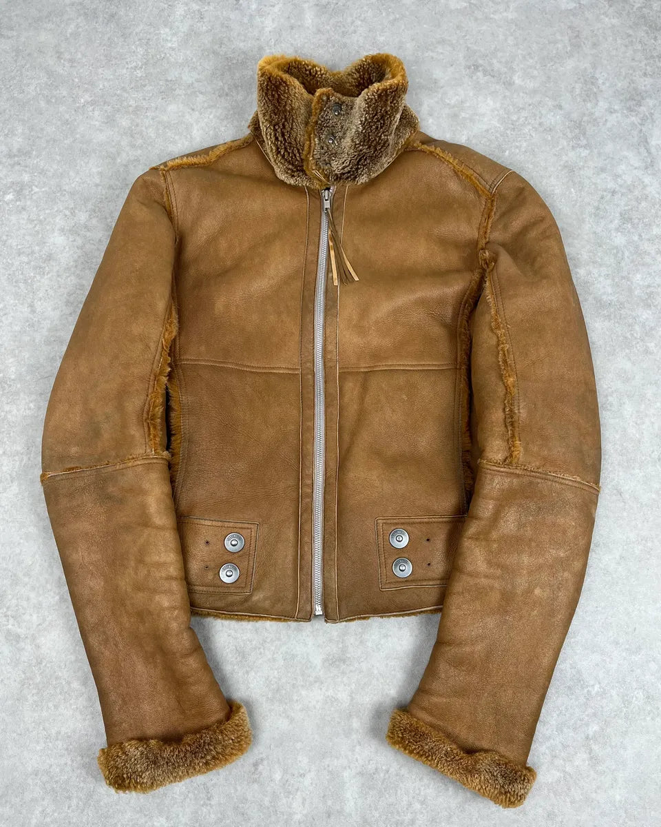 2000s Dirk Bikkembergs Camel Leather Shearling Jacket xUYtmrZ 0