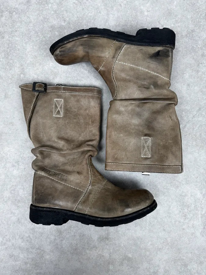 2000s Dirk Bikkembergs Eroded Grey Brown Leather Ankle Boots GNiBnGm 1
