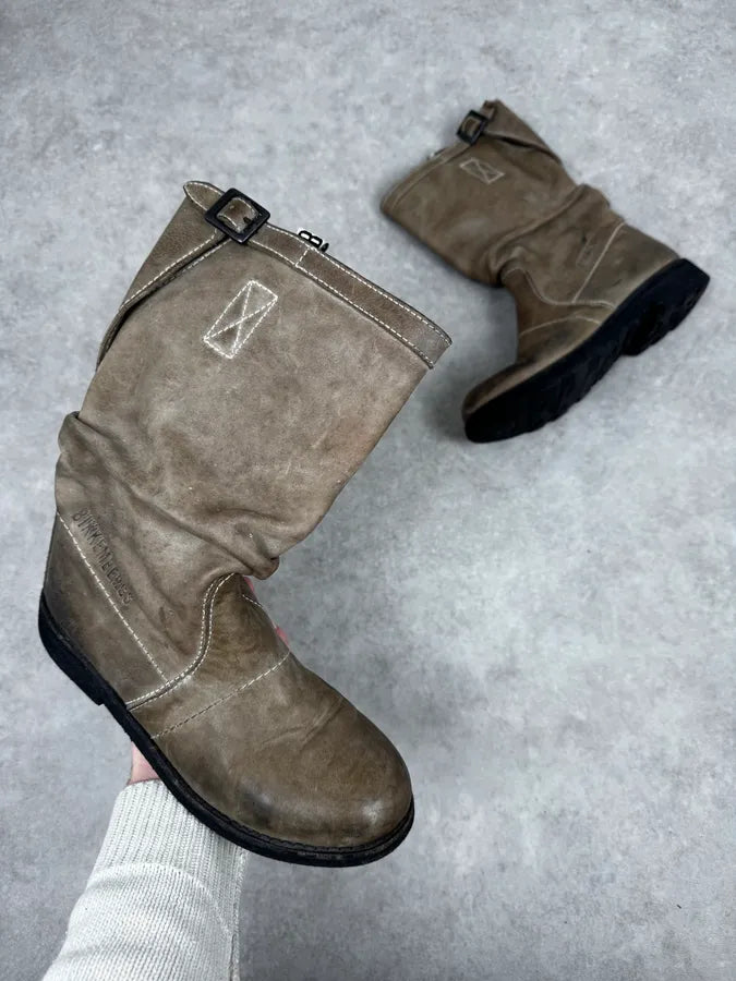 2000s Dirk Bikkembergs Eroded Grey Brown Leather Ankle Boots GNiBnGm 0