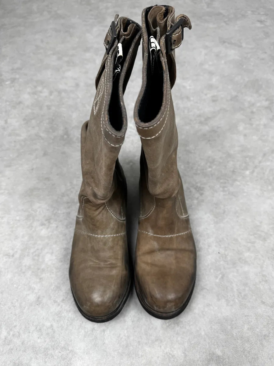 2000s Dirk Bikkembergs Eroded Grey Brown Leather Ankle Boots GNiBnGm 2