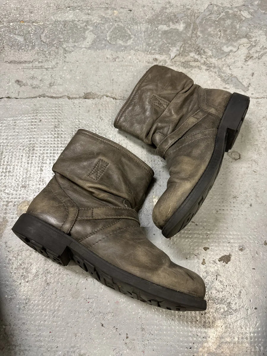 2000s Dirk Bikkembergs Grey Eroded Leather Boots ZzFboRR 2