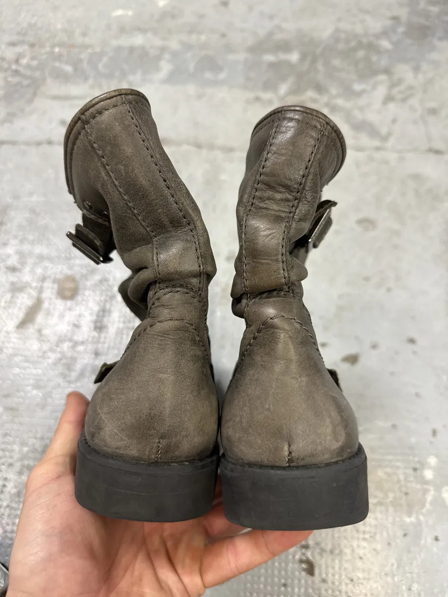 2000s Dirk Bikkembergs Grey Eroded Leather Boots ZzFboRR 3