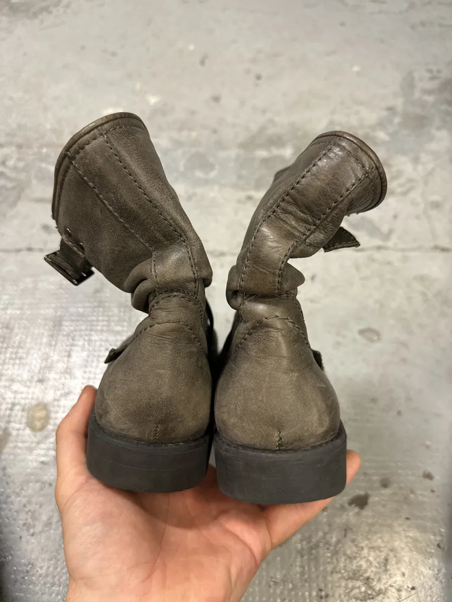 2000s Dirk Bikkembergs Grey Eroded Leather Boots ZzFboRR 5