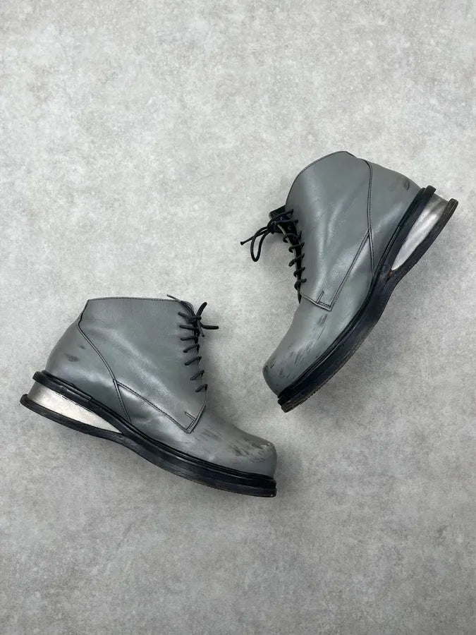 AW1996 Dirk Bikkembergs Grey Metallic Lace Up Boots MvTmdyg 1