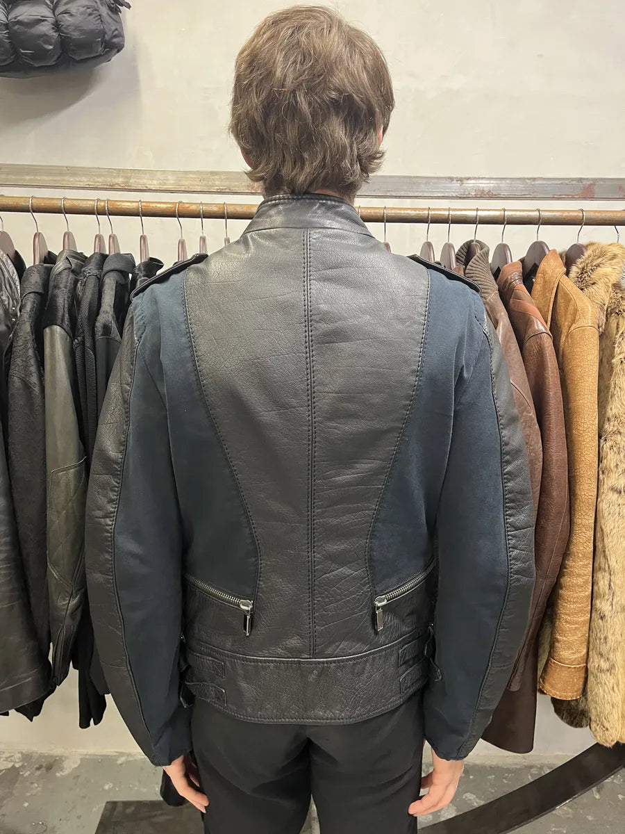 2000s Dirk Bikkembergs Hybrid Biker Leather Jacket Black & Navy (S/M) lIQgkwx 3