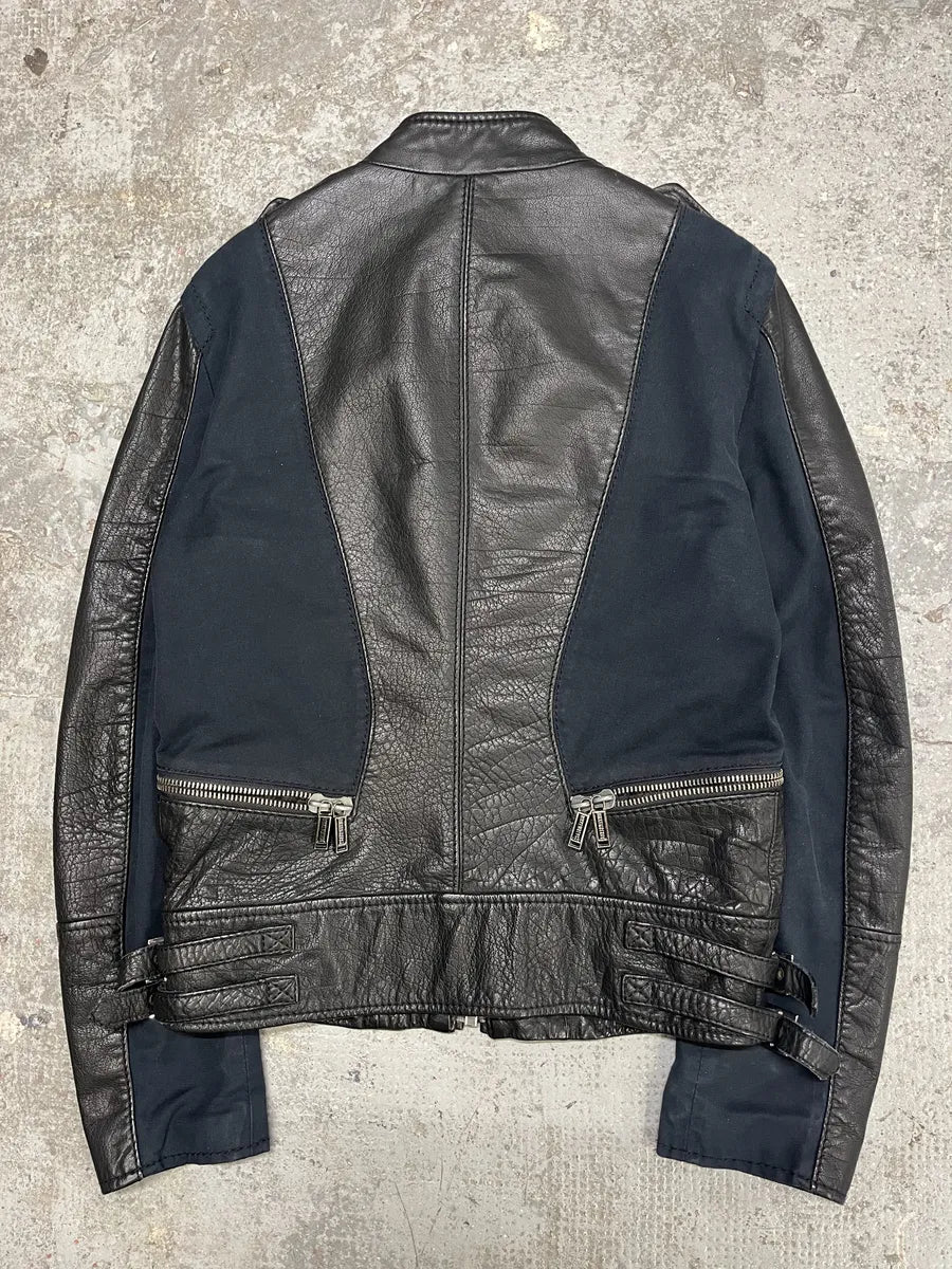 2000s Dirk Bikkembergs Hybrid Biker Leather Jacket Black & Navy (S/M) lIQgkwx 4