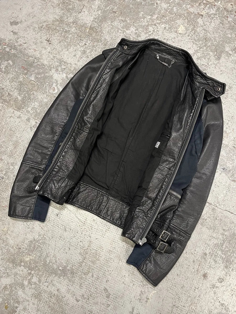 2000s Dirk Bikkembergs Hybrid Biker Leather Jacket Black & Navy (S/M) lIQgkwx 6