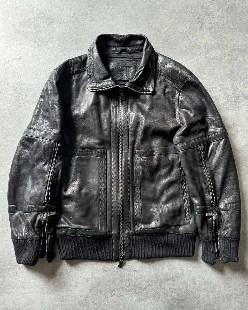 2000s Dirk Bikkembergs Multi Zips Biker Black Leather Jacket EOmGYkO 0