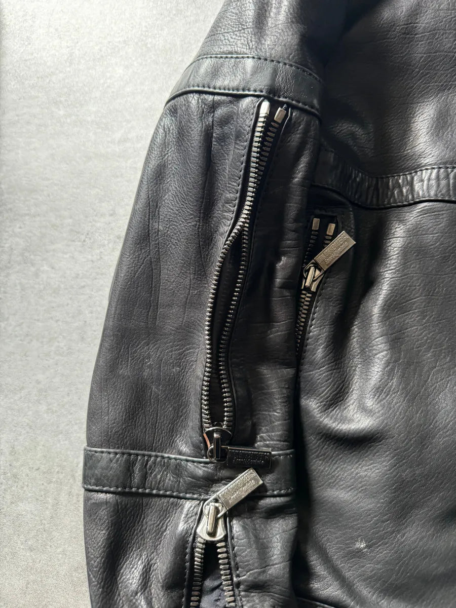 2000s Dirk Bikkembergs Multi Zips Biker Black Leather Jacket EOmGYkO 5
