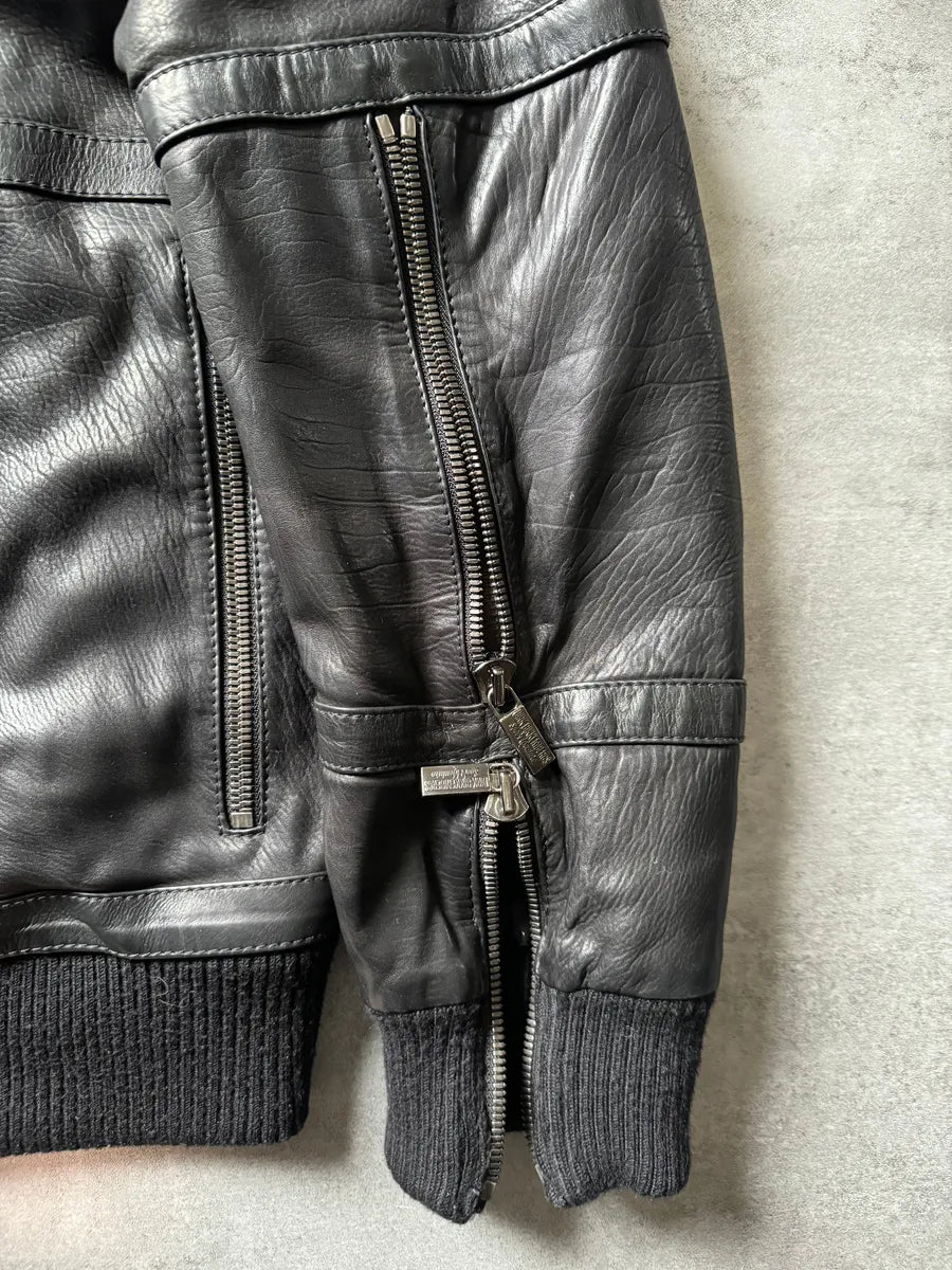 2000s Dirk Bikkembergs Multi Zips Biker Black Leather Jacket EOmGYkO 6