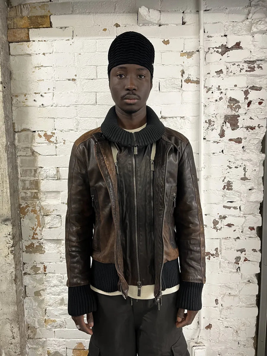 2000s Dirk Bikkembergs Multi Zips Brown Eroded Leather Jacket  KaVtpvY 1