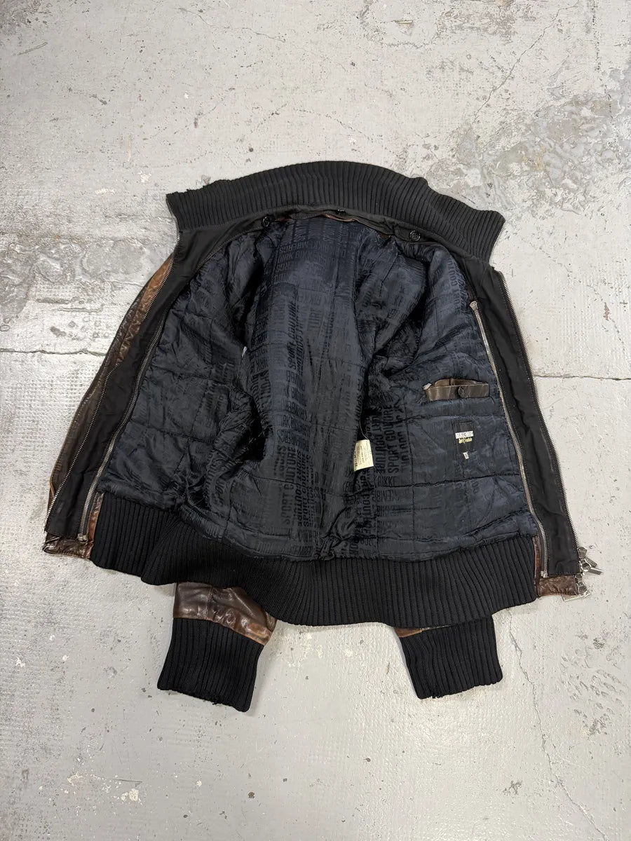 2000s Dirk Bikkembergs Multi Zips Brown Eroded Leather Jacket  KaVtpvY 12