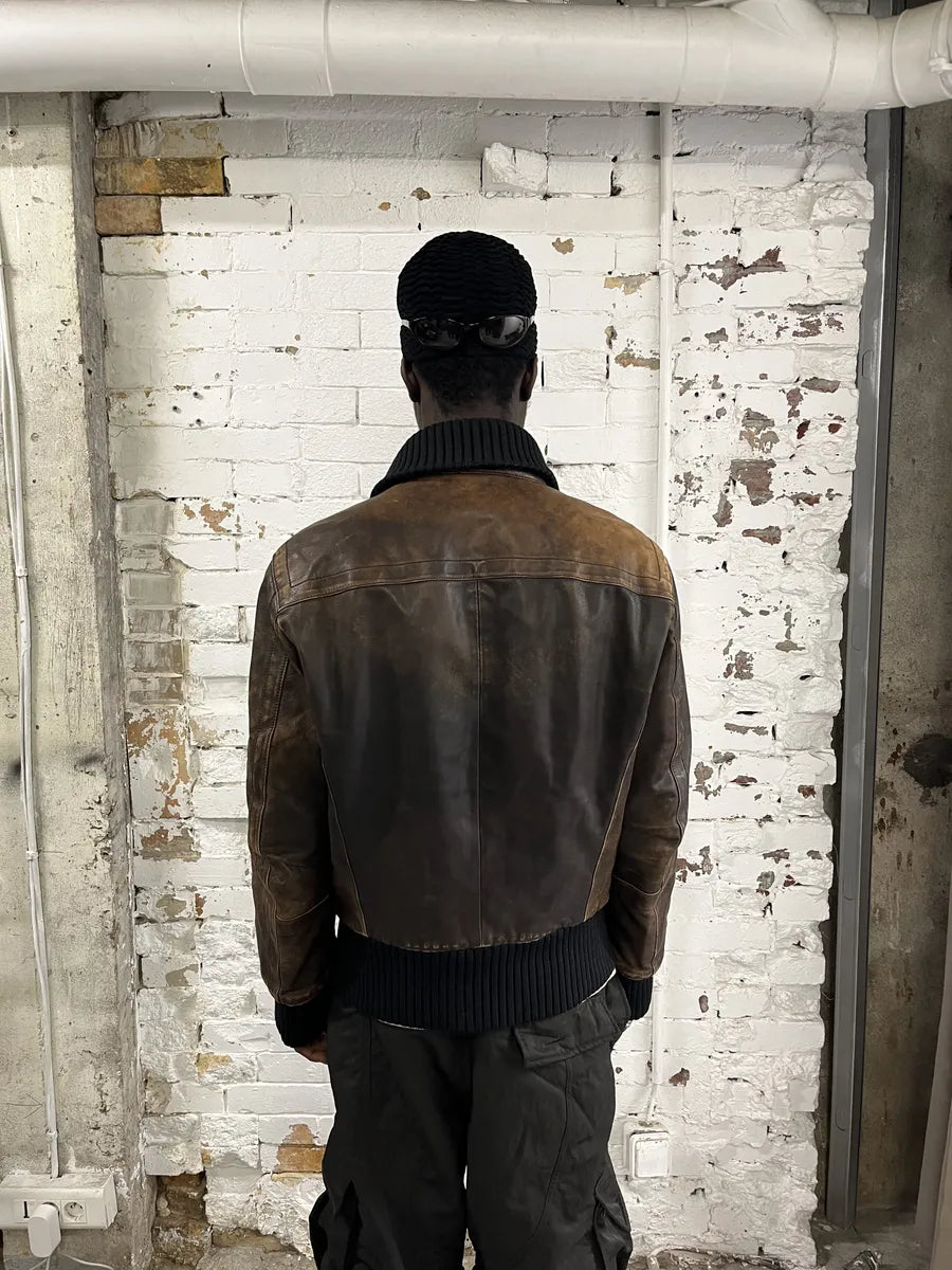 2000s Dirk Bikkembergs Multi Zips Brown Eroded Leather Jacket  KaVtpvY 2