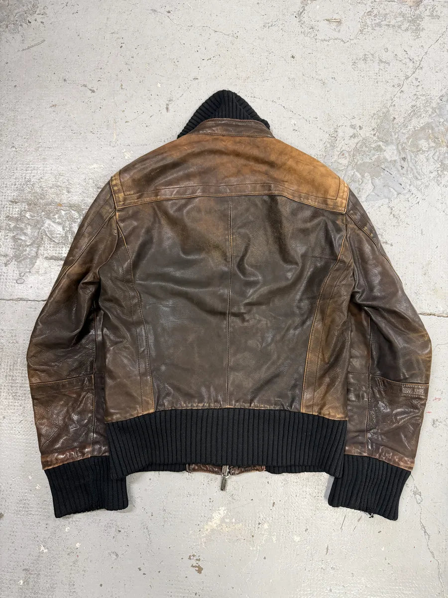 2000s Dirk Bikkembergs Multi Zips Brown Eroded Leather Jacket  KaVtpvY 4
