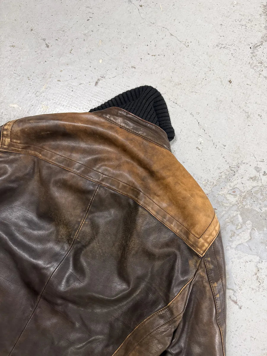2000s Dirk Bikkembergs Multi Zips Brown Eroded Leather Jacket  KaVtpvY 5