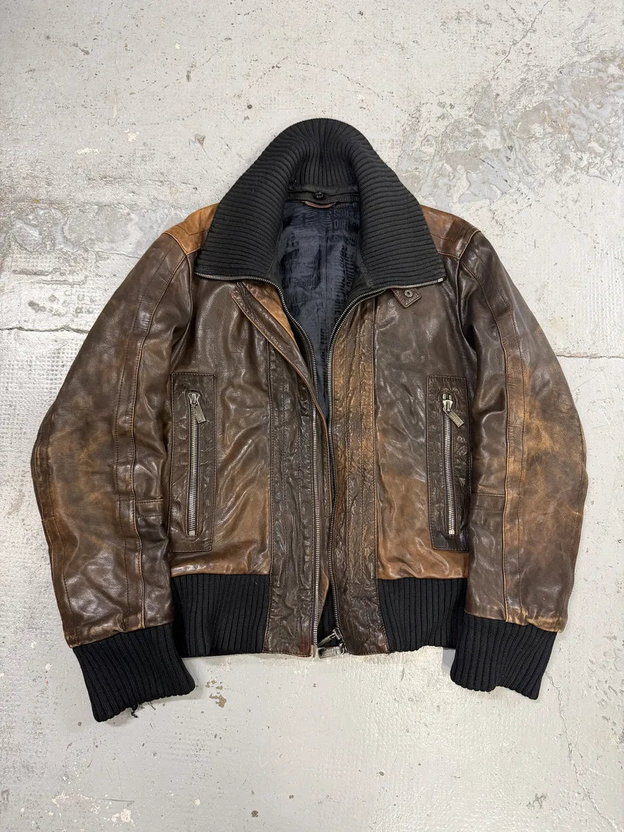 2000s Dirk Bikkembergs Multi Zips Brown Eroded Leather Jacket  KaVtpvY 7
