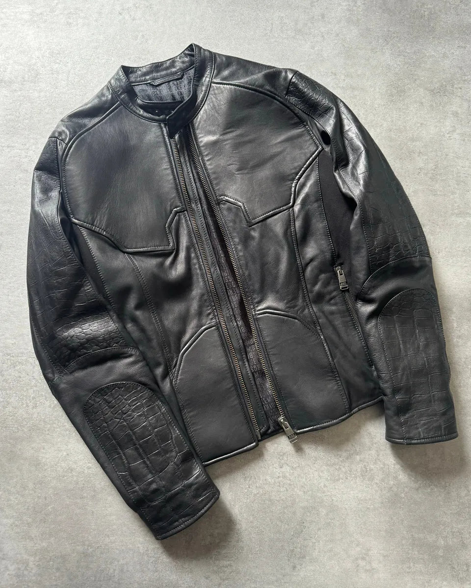 2000s Dirk Bikkembergs Strong Front Panel Biker Leather Jacket PnOKCvL 6