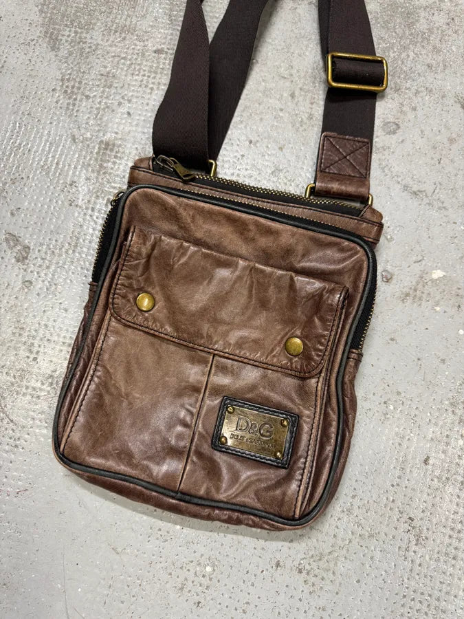2000s Dolce & Gabanna Brown Leather Shoulder Bag kbnvpBE 3