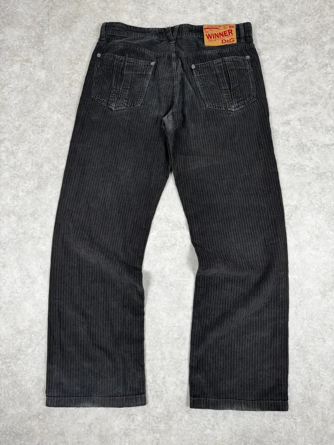 2000s Dolce & Gabanna Black Striped Relaxed Pants Strnrnu 4