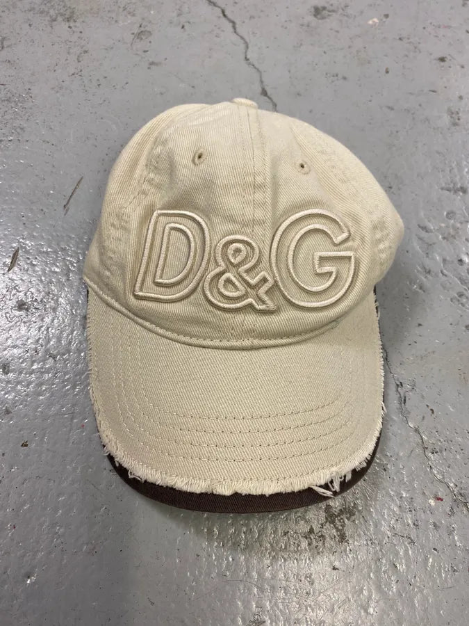 2000s Dolce & Gabbaan Beige Logo Destroyed Cap lYhHMxl 0