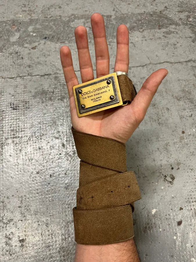 2000s Dolce & Gabban& Golden Milano Buckle Brown Leather Belt CvUIXlk 1