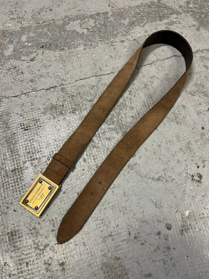 2000s Dolce & Gabban& Golden Milano Buckle Brown Leather Belt CvUIXlk 3