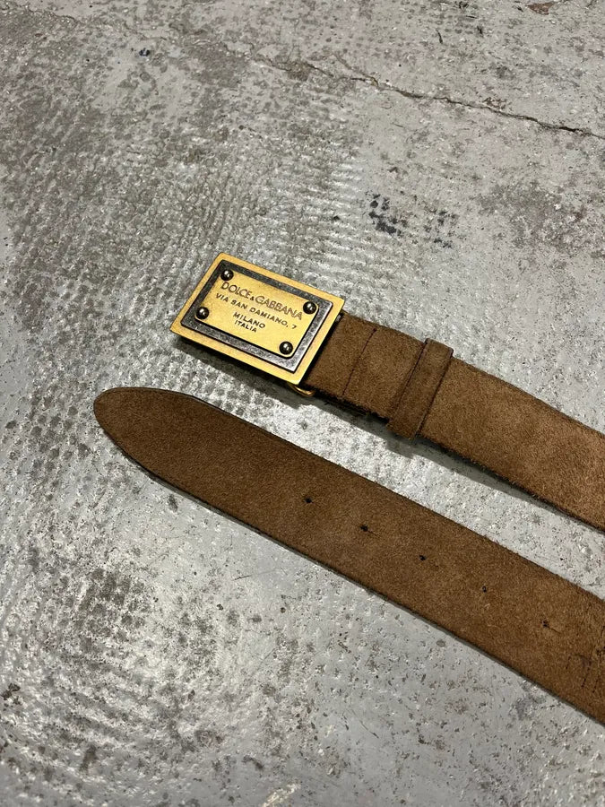 2000s Dolce & Gabban& Golden Milano Buckle Brown Leather Belt CvUIXlk 4