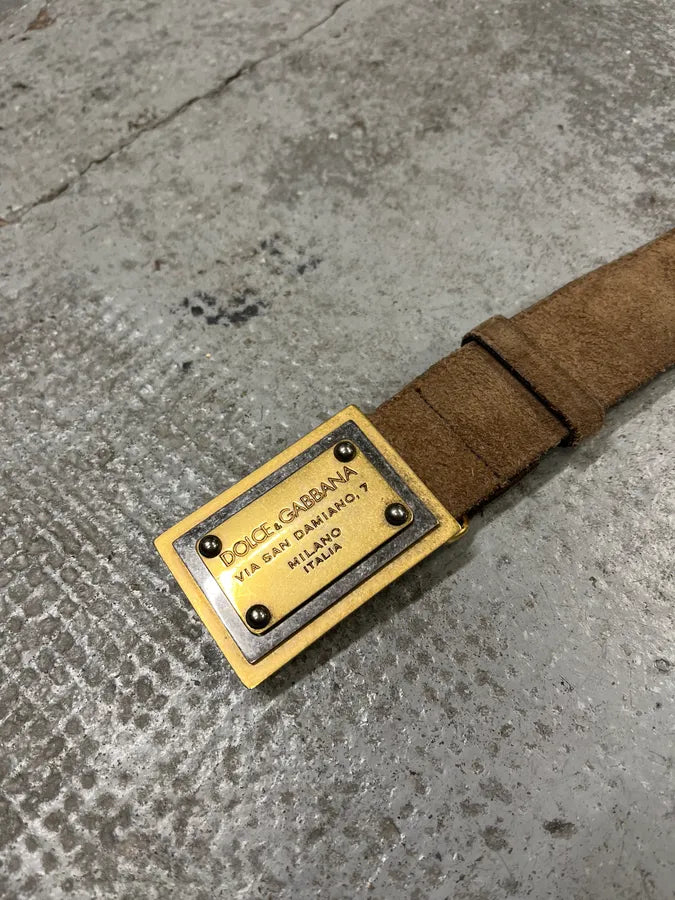 2000s Dolce & Gabban& Golden Milano Buckle Brown Leather Belt CvUIXlk 5