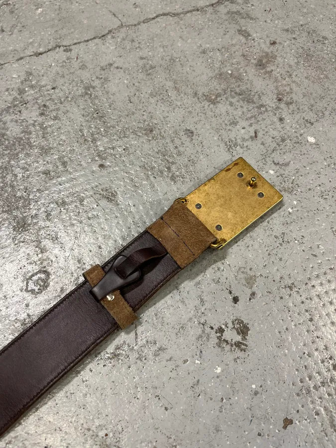 2000s Dolce & Gabban& Golden Milano Buckle Brown Leather Belt CvUIXlk 7