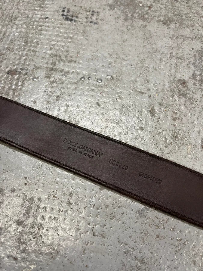 2000s Dolce & Gabban& Golden Milano Buckle Brown Leather Belt CvUIXlk 8