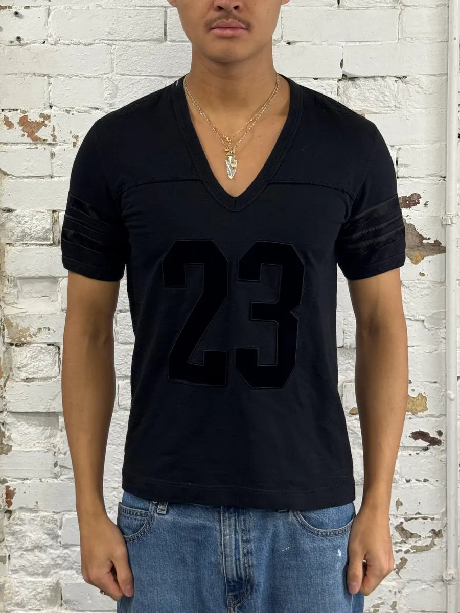 2000s Dolce & Gabbana 23 Black V-Neck T-Shirt URFENpX 0