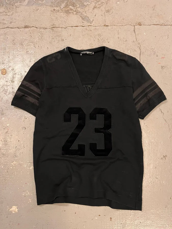 2000s Dolce & Gabbana 23 Black V-Neck T-Shirt URFENpX 2