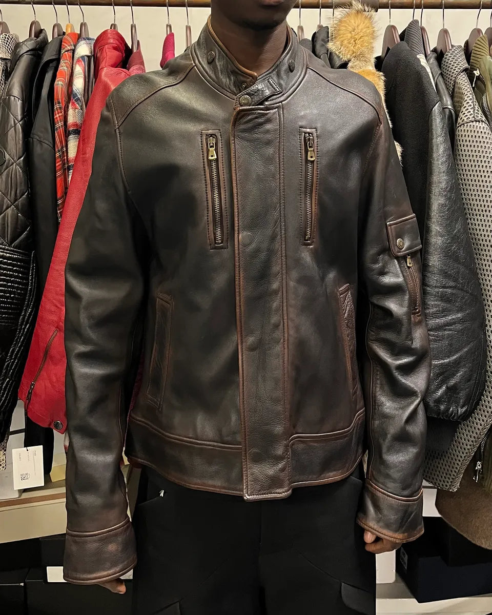 2000s Dolce & Gabbana Aged Brown Leather Jacket miYqksi 1