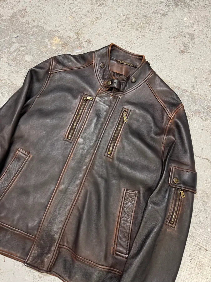 2000s Dolce & Gabbana Aged Brown Leather Jacket miYqksi 3