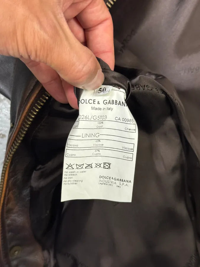 2000s Dolce & Gabbana Aged Brown Leather Jacket miYqksi 7