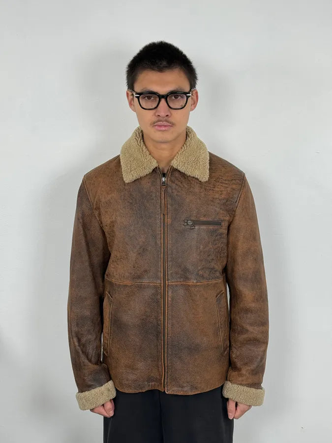 2000s Dolce & Gabbana Aged Brown Leather Shearling Jacket RUflNZY 1