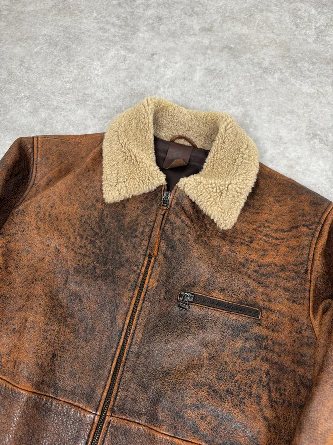 2000s Dolce & Gabbana Aged Brown Leather Shearling Jacket RUflNZY 4