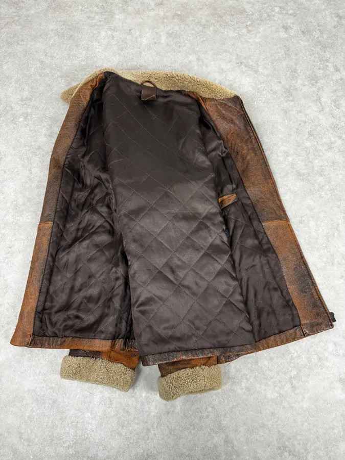 2000s Dolce & Gabbana Aged Brown Leather Shearling Jacket RUflNZY 6