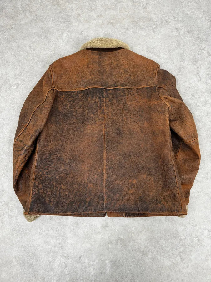 2000s Dolce & Gabbana Aged Brown Leather Shearling Jacket RUflNZY 3