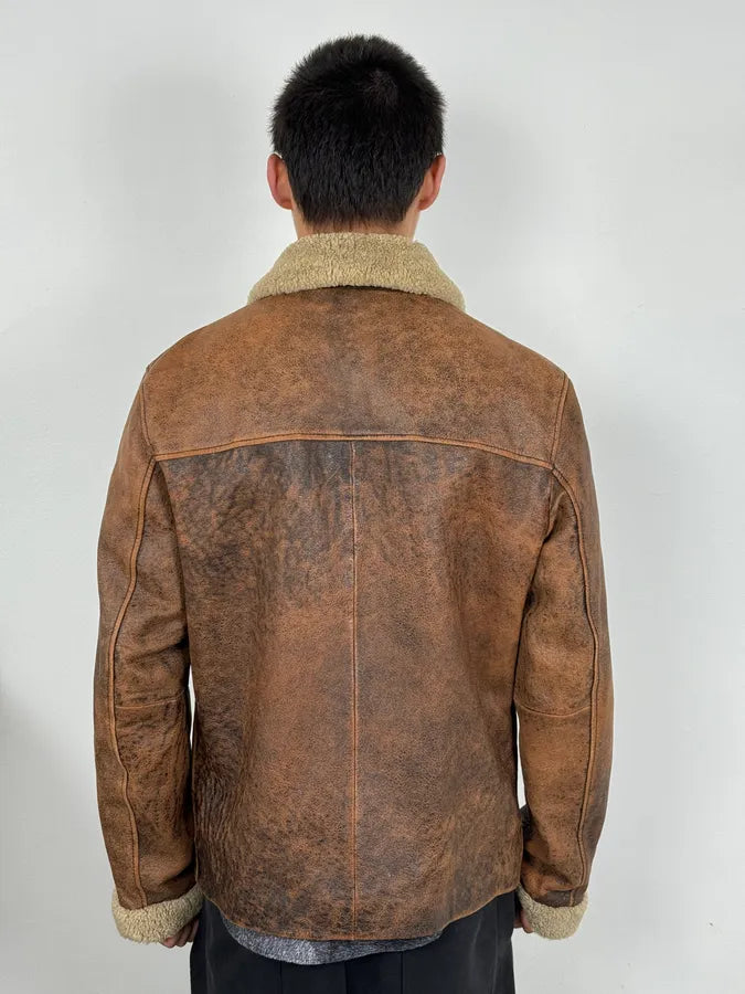 2000s Dolce & Gabbana Aged Brown Leather Shearling Jacket RUflNZY 2