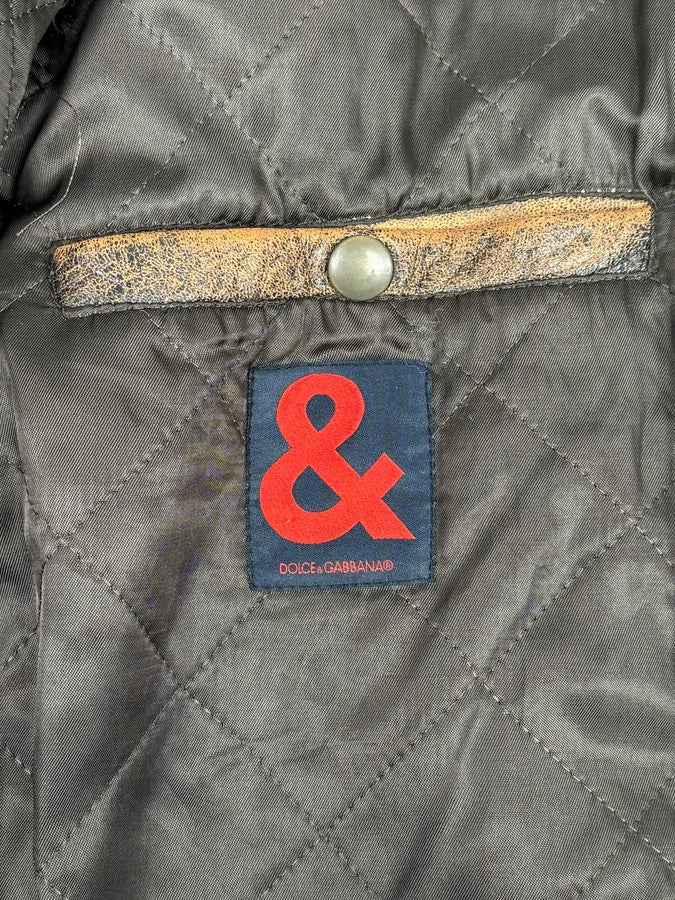 2000s Dolce & Gabbana Aged Brown Leather Shearling Jacket RUflNZY 11