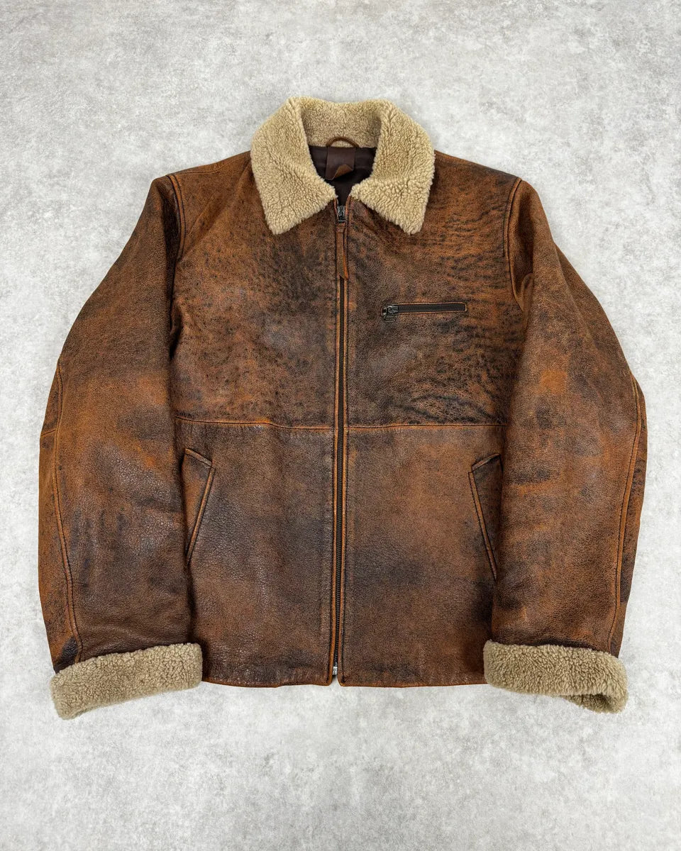 2000s Dolce & Gabbana Aged Brown Leather Shearling Jacket RUflNZY 0